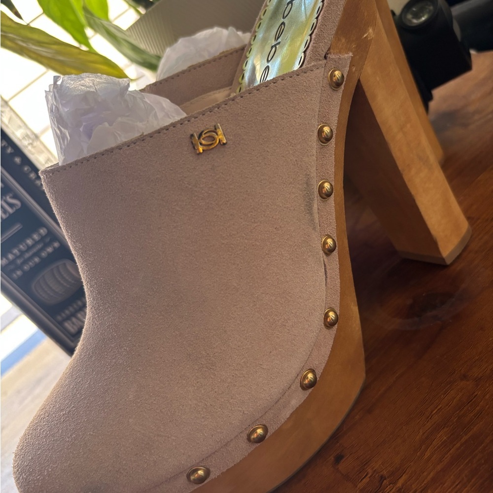 Willow Tan Suede Clogs with Wooden Heel